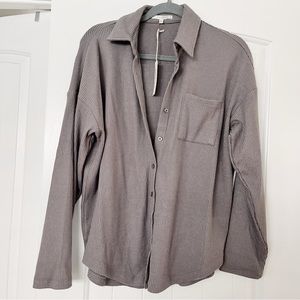 NWT Z Supply Supersoft Ribbed Grey Button Up Long Sleeve Top